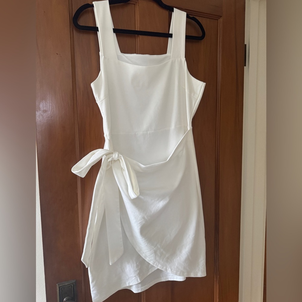 White Wrap Midi Dress with Tie Waist